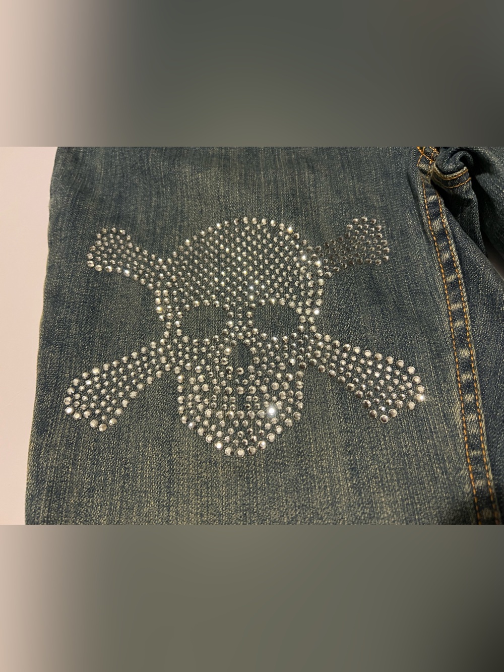 Vintage Y2K Rhinestone Skull Bootcut Jeans - Picture 2 of 10